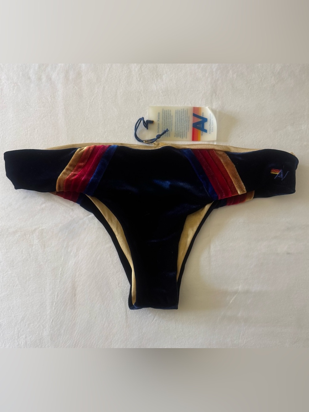 Aviator Nation 5 Stripe Velvet Bikini Bottom- NWT